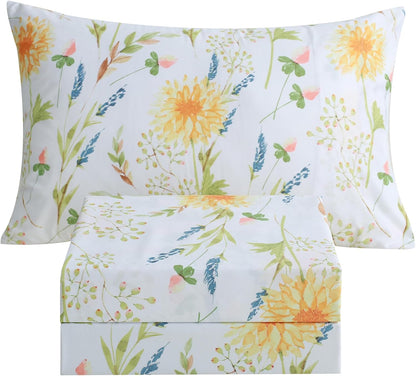 Boho Floral Printed Twin Sheet Set Extra Deep Pocket