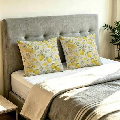 White Base Watercolor Yellow Lemon Linen Throw Pillow Cover 18x18 InchSet of 2 Fresh Farmhouse Decor, No Pillow Insert