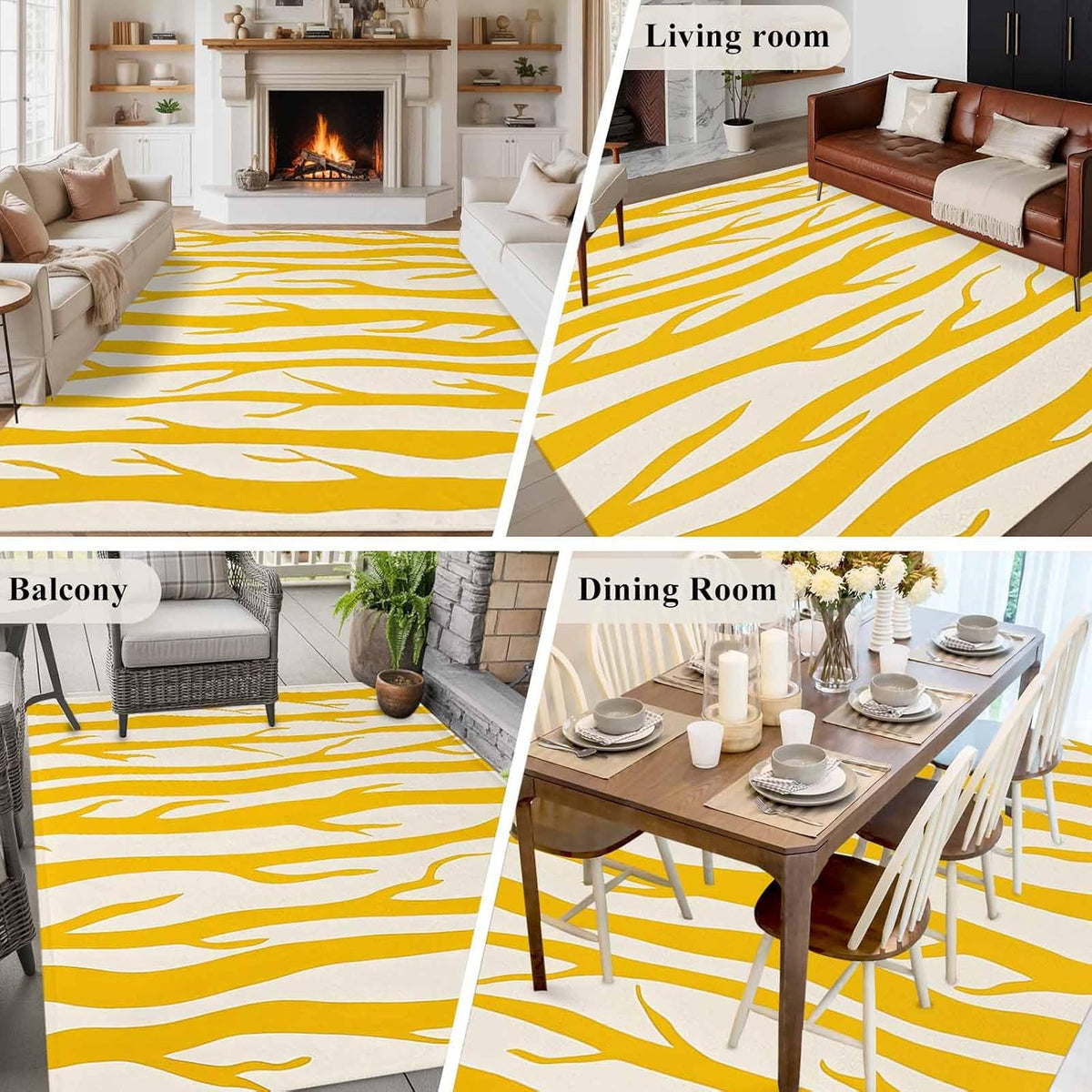 Modernism Line Washable Living Room Rugs 5'x7', Yellow Linear Abstract Composition Low Pile Throw Large Area Rugs Non-Slip Sturdy Edge Binding Carpet for Dining Room Bedside Kitchen